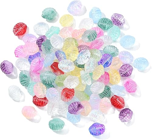 Miniatura 9 de KitBeads 100 cuentas de cristal aleatorias de concha de mar, vieira de playa de verano transparente y colorida para hacer joyas a granel