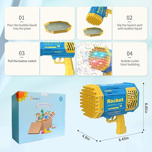 Miniatura 6 de SVNVIOZ Ametralladora de burbujas para niños, máquina de burbujas de cohete de 69 agujeros, pistola de burbujas TIK Tok, juguetes de regalo para
