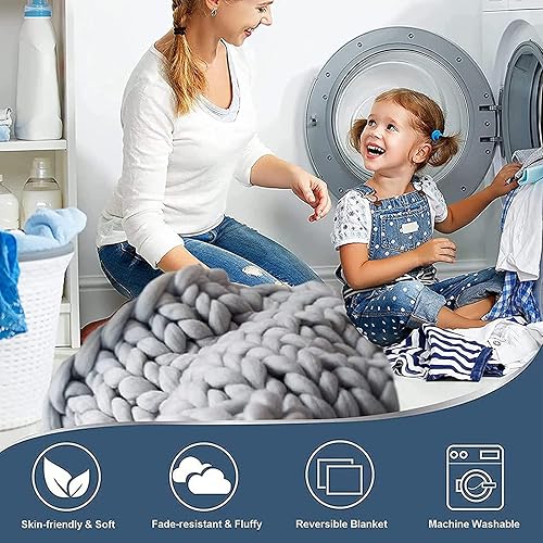 Miniatura 3 de Manta de punto grueso para sofá de 20 x 20 pulgadas, manta de punto trenzado grueso, mezcla de lana, hecha a mano, suave, voluminosa, decoración del