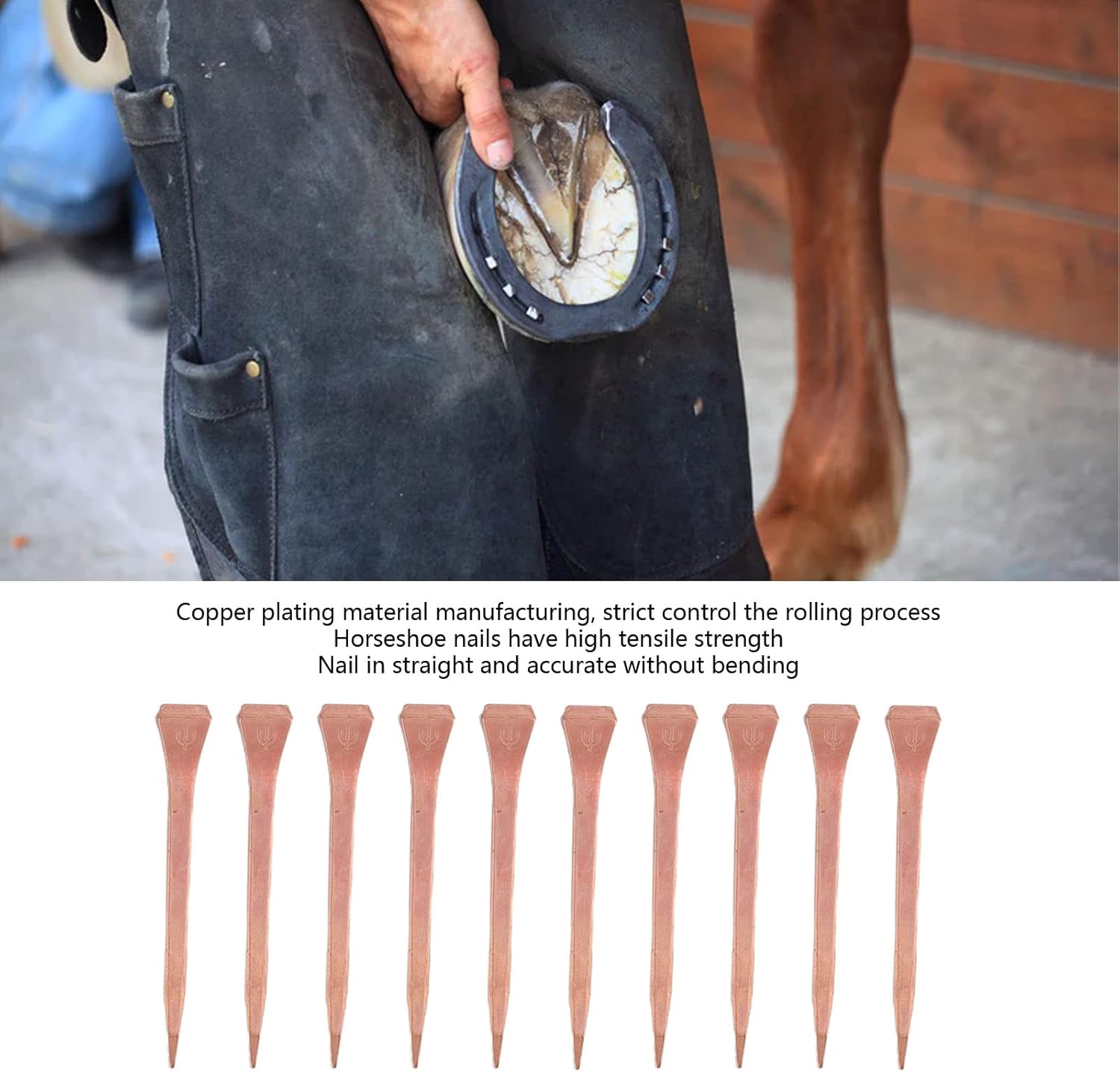 Horseshoe Nails, 250 Pieces Straight Copper Plating Horseshoe Nails for Shod E5 51mm/2.01in