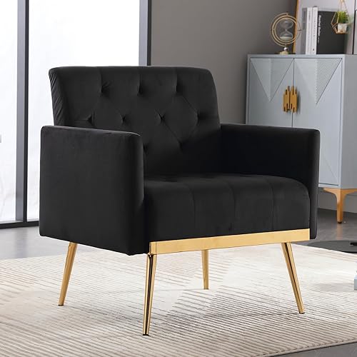 Silla decorativa de terciopelo, sillón tapizado moderno de mediados de siglo para sala de estar, dormitorio, sofá individual con patas de metal