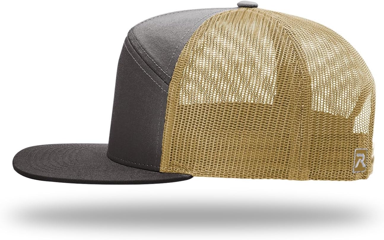 Richardson 168 7-Panel Trucker Hat, Flat Bill Snapback Single or Bulk Blank Packs