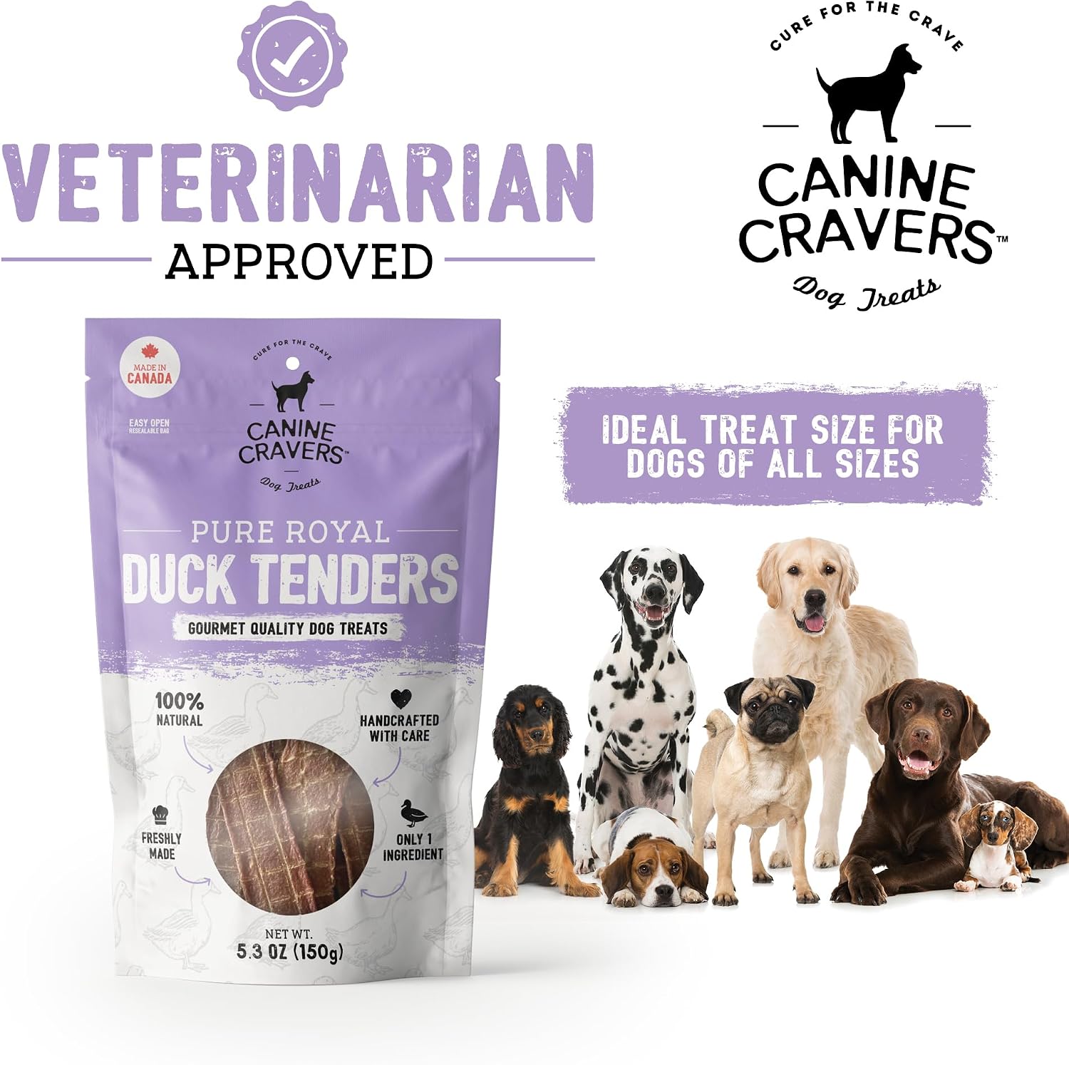 Canine Cravers Single Ingredient Dog Treats – Pure Royal Duck - Human Grade Air Dried Hypoallergenic Pet Food – Grain, Gluten, and Soy Free – 100% All Natural – 5.3 oz (Pack of 2)