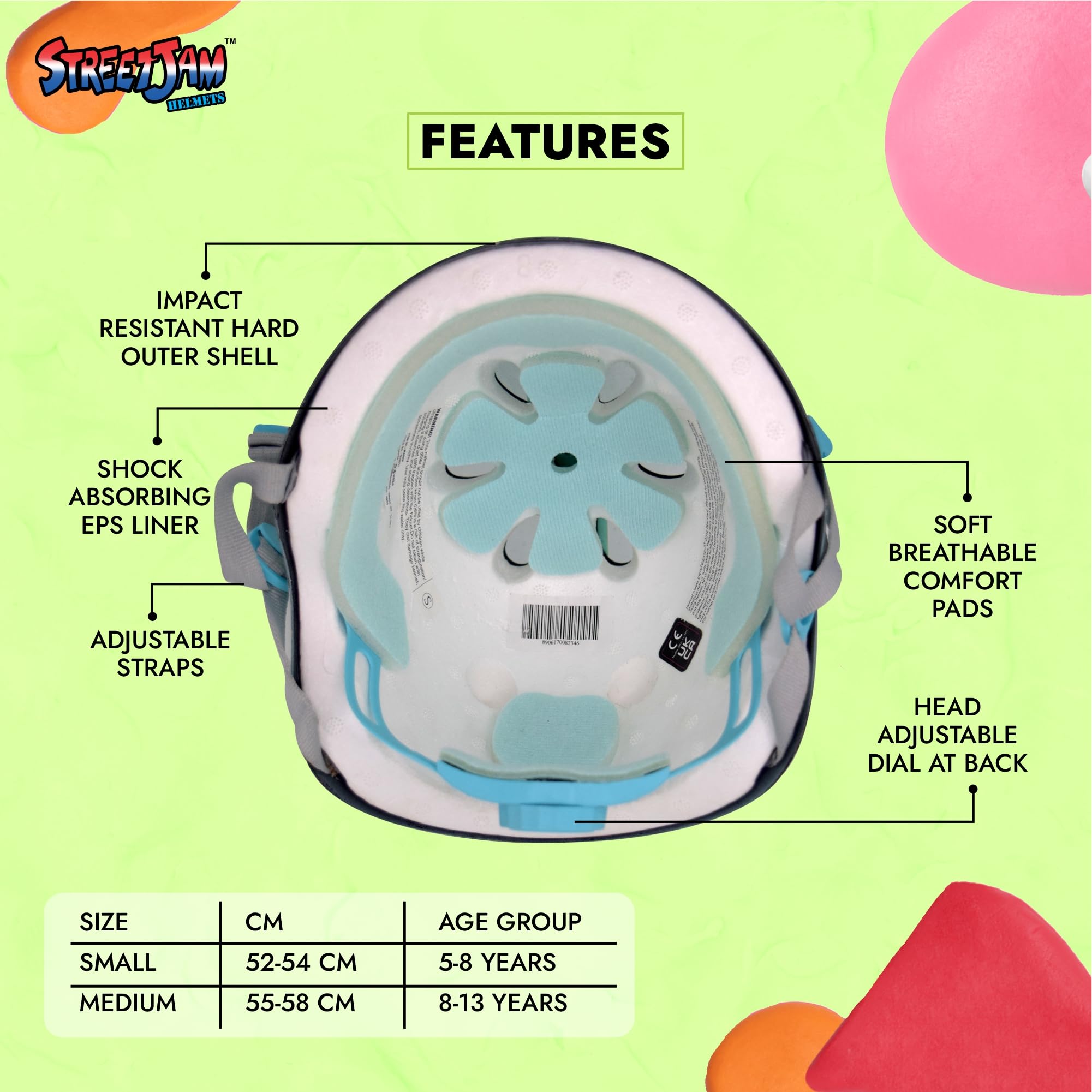 STREETJAM Magic Unicorn Open Face Sports Helmet for Kids, Hard PP Outer Shell, EPS Inner Comfort Linner case, Adjustable Strap & Adjuster Dial, Unisex Helmet for Cycling (5-8 Years, Light Green) 4