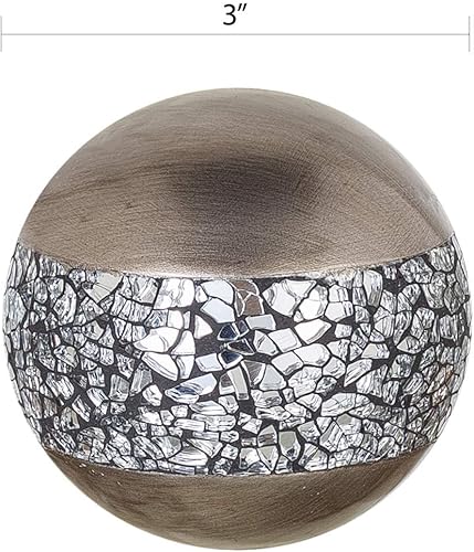 Miniatura 6 de Creative Scents Schonwerk - Cuenco decorativo plateado con 6 orbes a juego, decoración de mesa auxiliar con bolas de esfera de resina para sala de