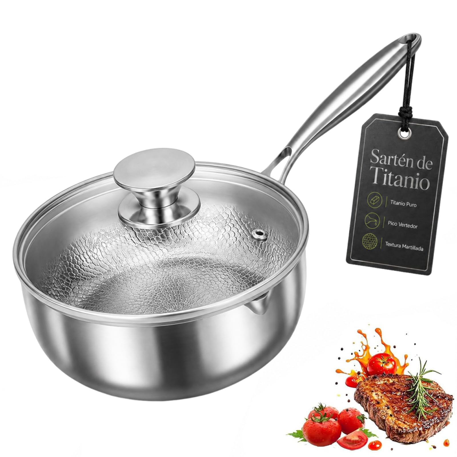 Padella Titanio Puro Antiaderente 18/20/22 cm, Padella in Titanio Senza Rivestimento, Lspessito Ultra-resistente/Resistente ai Graffi/Non Rivestito ，È dotato di coperchio：22cm