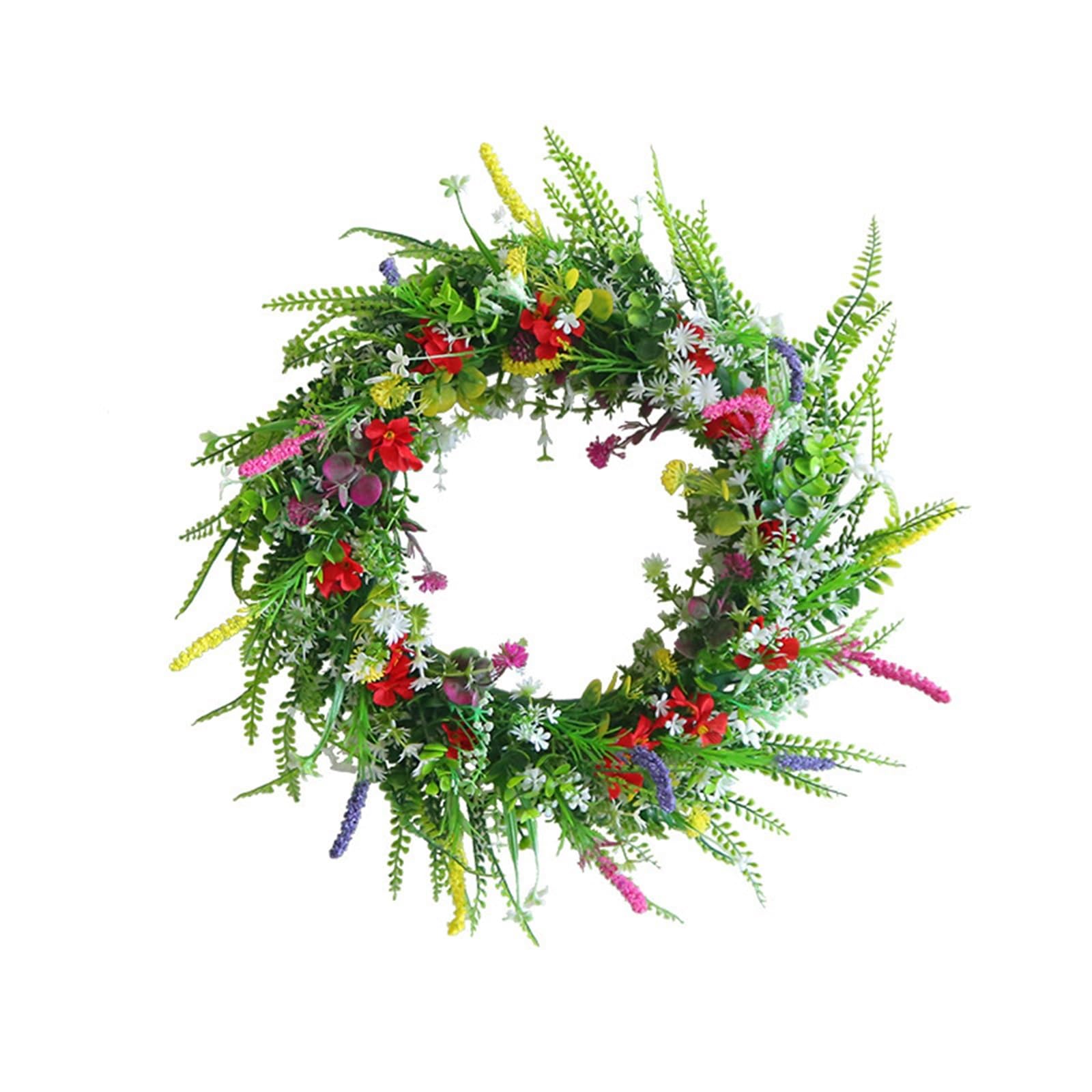 Couronne pour Porte Couronne de Fleurs Sauvages, décoration extérieure Rustique, Suspension Murale Florale, Jardin, Porche, Couronne Mariage, Rose(45CM)