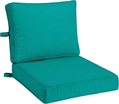 Arden 24 X 24 Luxury Foam Outdoor Double Welted Deep Seat Cushion Set, Made with PROFOAM, Performance Fabric, Rain-Proof, Fade Resistant, Heathered Teal Woven Solid