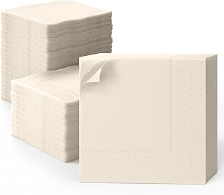 Ivory Dinner Napkins Disposable Everyday 50 Pcs 2-Ply Ivory Napkins Disposable Paper 8" x 8" Folded - For Everyday, Parties & Party Supplies