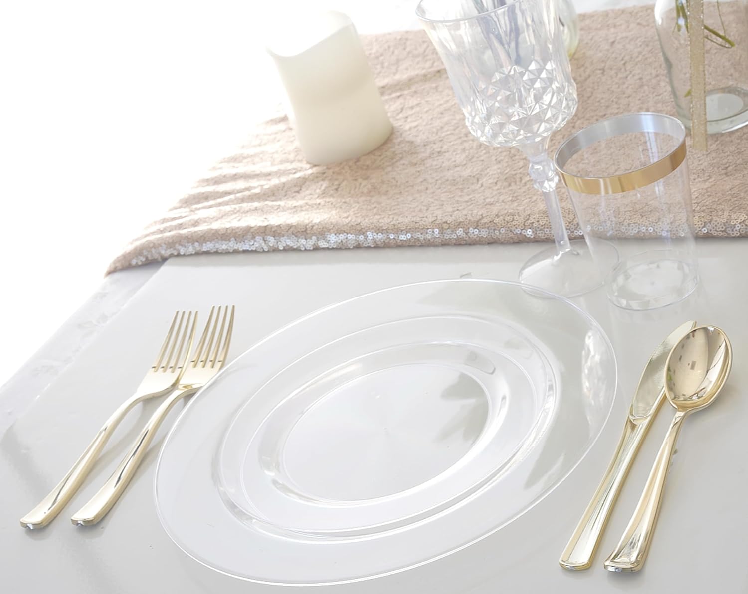" OCCASIONS " 120 Plates Pack,(60 Guests) Heavyweight Premium Wedding Party Disposable Plastic Plates Set -60 x 10.5'' Dinner + 60 x 7.5'' Salad/Dessert (Plain Clear)