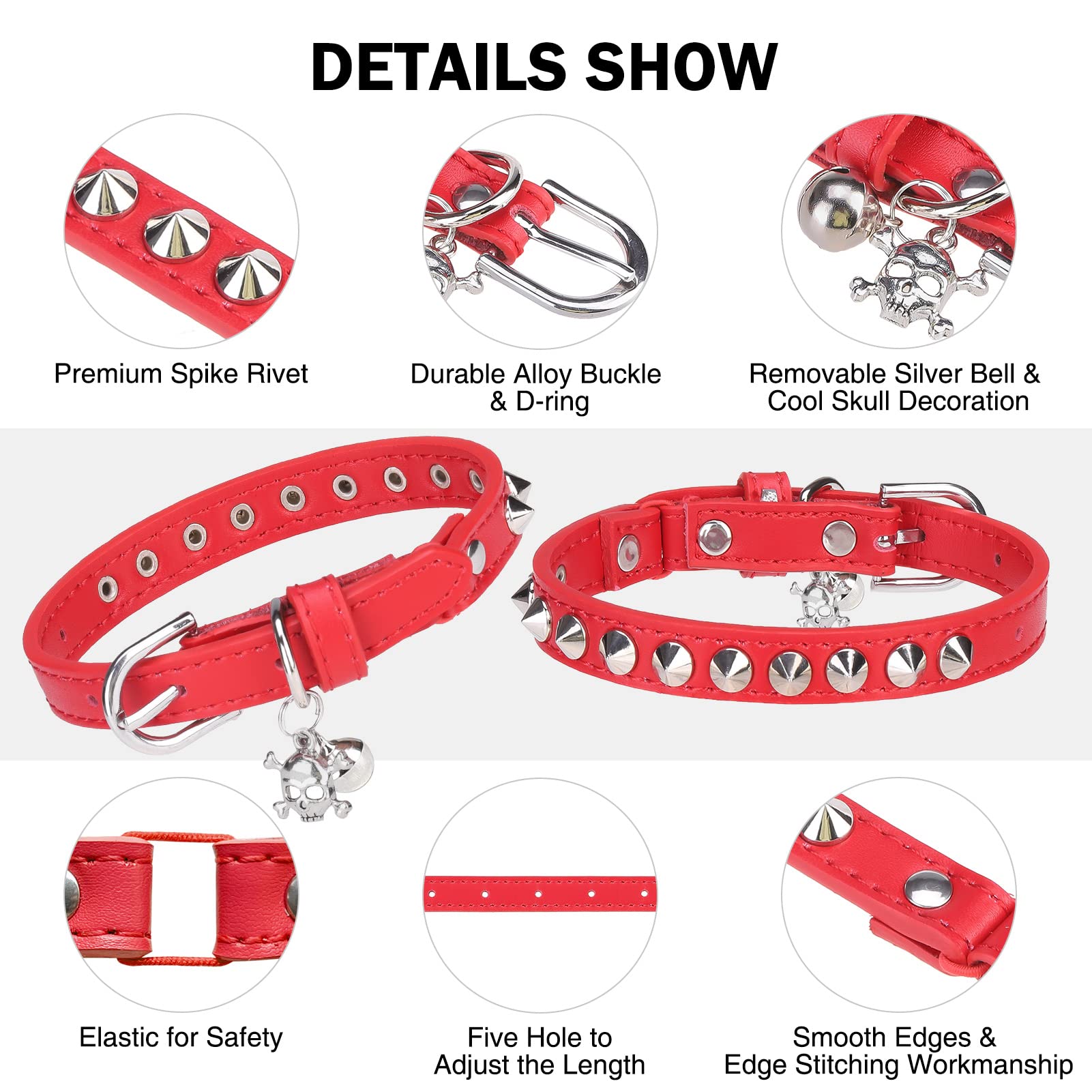 DILLYBUD Leather Cat Collars for Boy Girl Cats with Bell and Safety Elastic Belt - Image 2