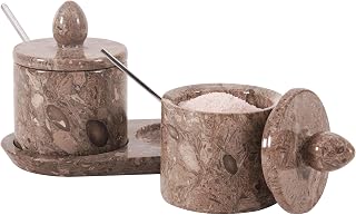 Large Marble Salt Cellar with Lid and Spoon With Tray, 4 Inches Salt Bowl | Oceanic Set of 2 Spice Jar For Kitchen, Ideal Seasoning Container, Salt Box and Sugar Container For Kitchen Countertop