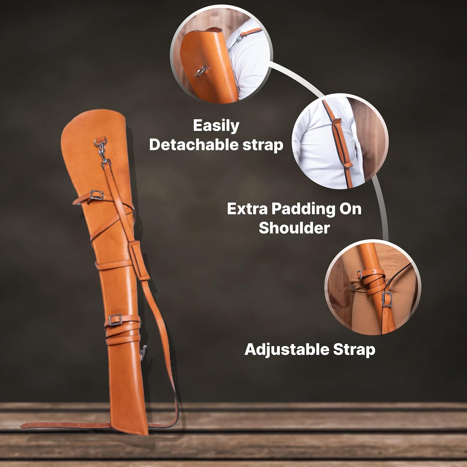 Hulara Genuine Leather Rifle Case Western Rifle Scabbard Cover fits 16 to 24 Inch Barrel Lenth Shotgun with Adjustable Strap Shooting Gun Cover