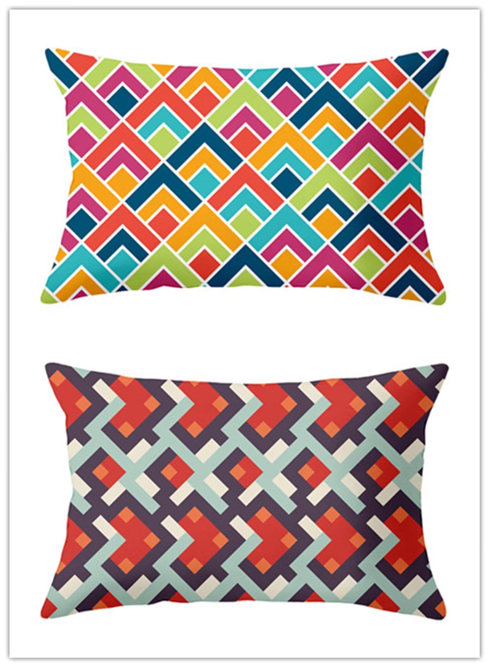 Cekog Set Of 2 Geometric Colored Lumbar Cushion Covers 30X50cm,Rectangle Throw Pillow Covers With Invisible Zipper Pillow Cover Linen Decorative Lumbar Pillowcase For Sofa Bed Chair Bedroom Living Room