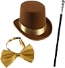 Tigerdoe Brown Top Hat and Bow Tie with Walking Scepter- 3 Pc Chocolate Factory Costume Set - Steampunk Top Hat Brown