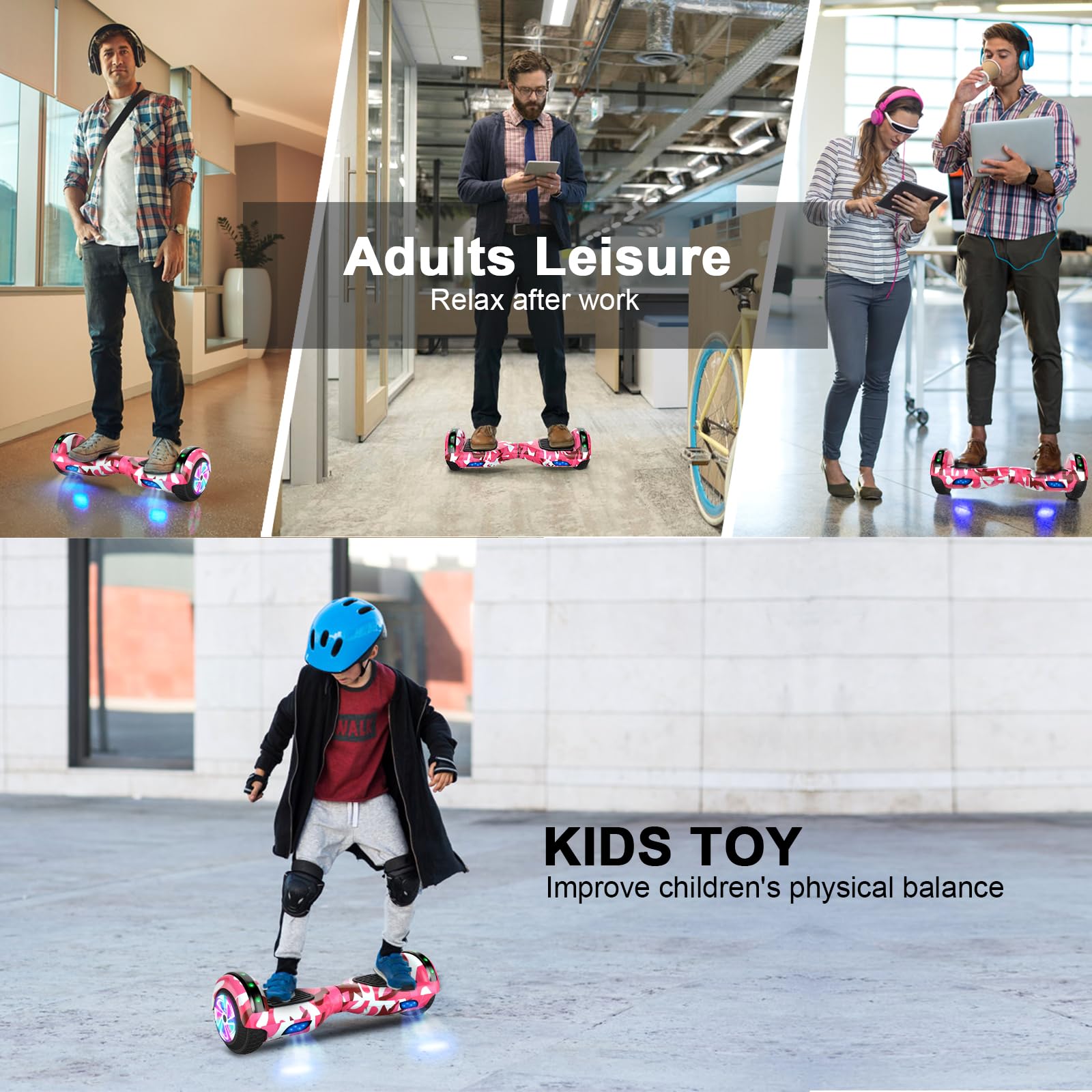 Offroad Hoverboard mit Bluetooth-Lautsprechern LED-Licht, Rutschfeste Fußpolster,6.5 Zoll Reifen Leistungsstarke große Batterie Hoverboard