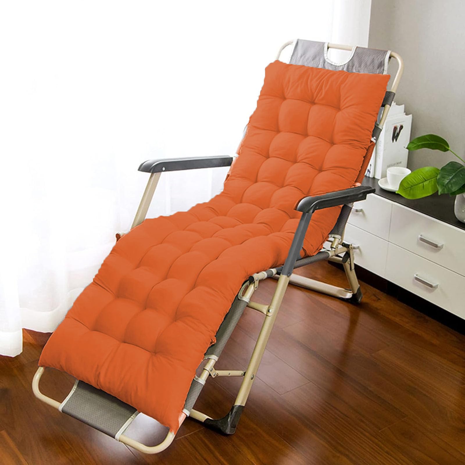 BangDon Elegant Style Sun Lounger Cushion Only Classic Home Furniture Chaise Rocking Chair Cuhsion Thickened Chair Pads(No Chairs) for Patio Garden Tatami Sofa (Orange,140 * 40)