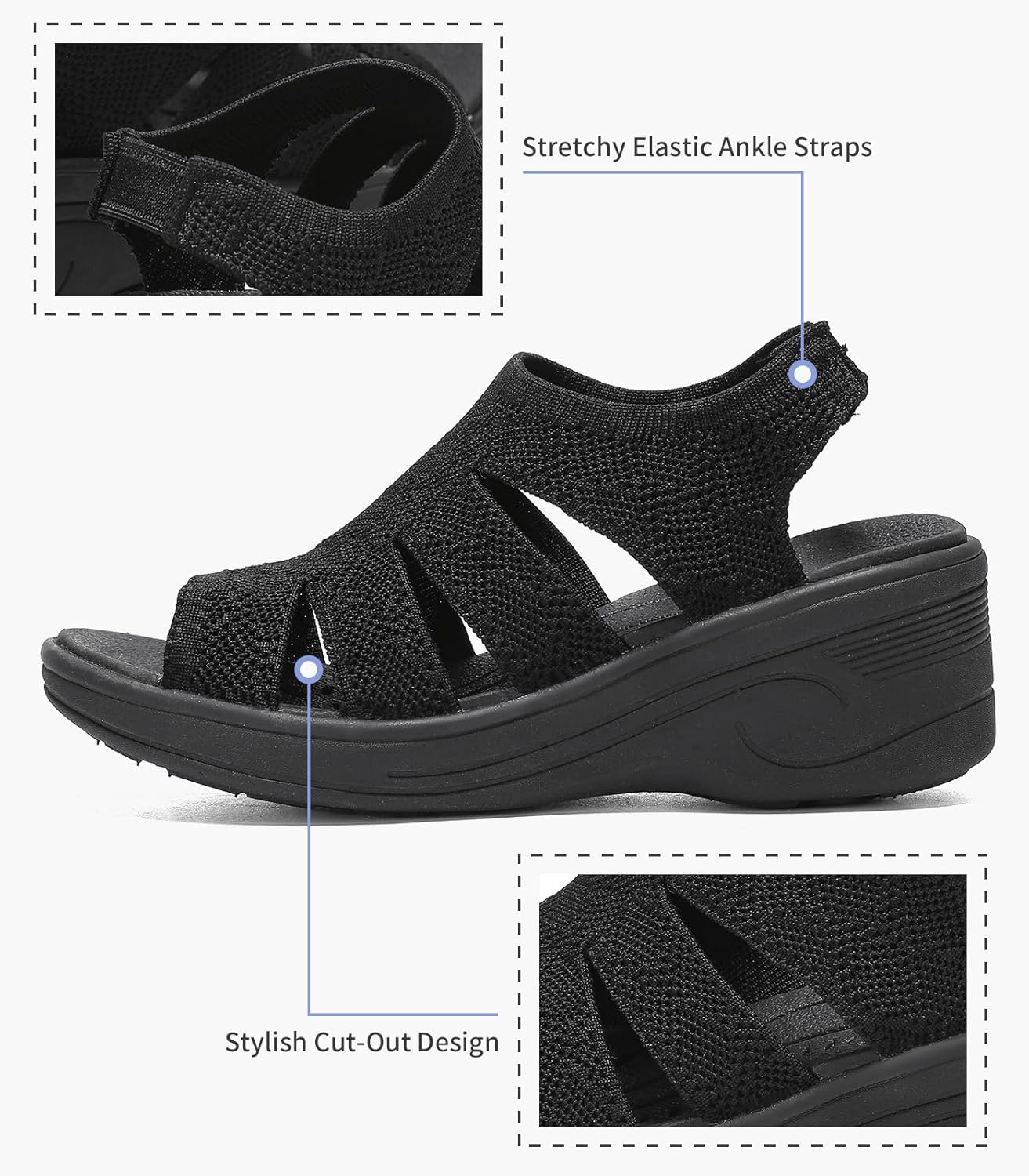 Womens Wedge Sandals Platform Walking Sandals Open Toe Ankle Elastic Strap Casual Comfortable Summer Dressy - Image 5