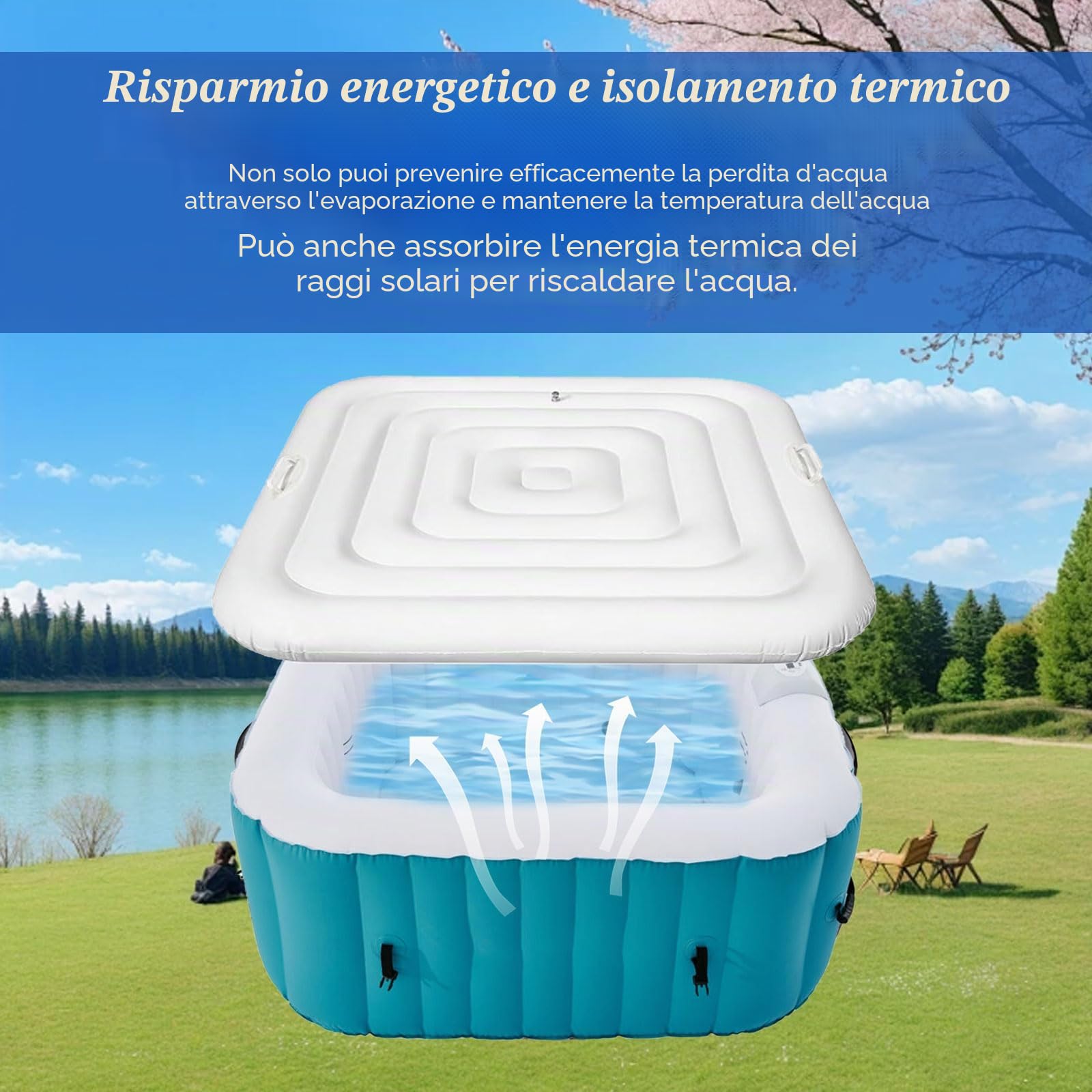 Coperchio di Vasca Idromassaggio Gonfiabile, 165 cm Coperchio Gonfiabile per Spas, Accessori per Vasca Idromassaggio per Piscine, Antivento e Antipioggia, Adatto Piscina Idromassaggio