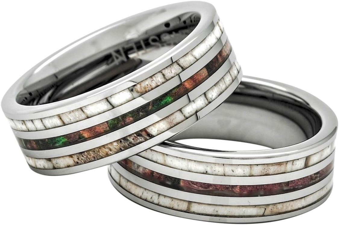 Deer Antler Ring Tungsten Camo Wood 8mm Mens Wedding Band or Gift - Image 3