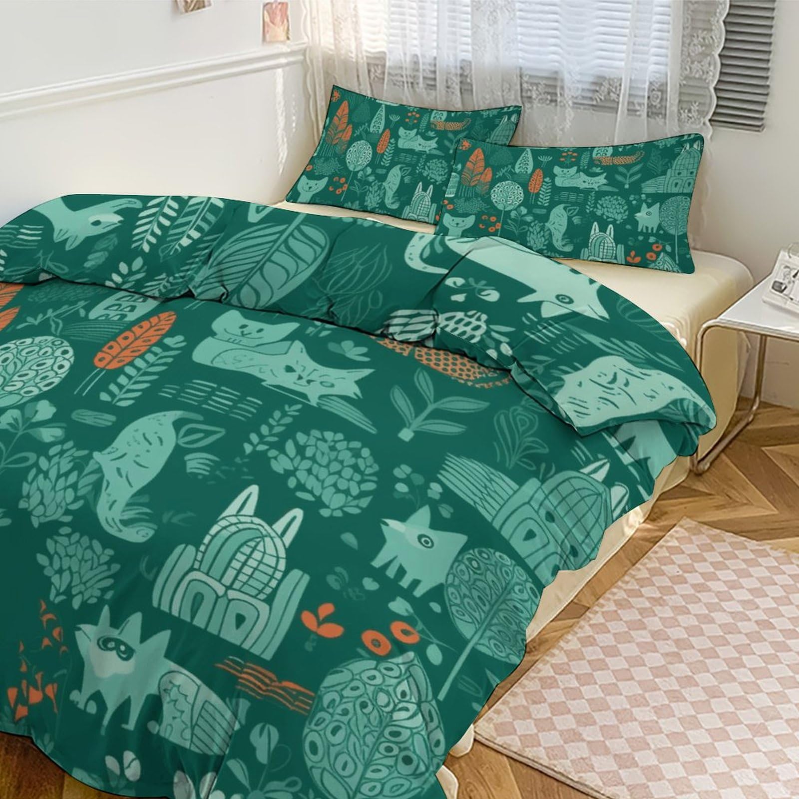 Parure de lit épaisse isolante thermique grand lit motif vert 3 pièces