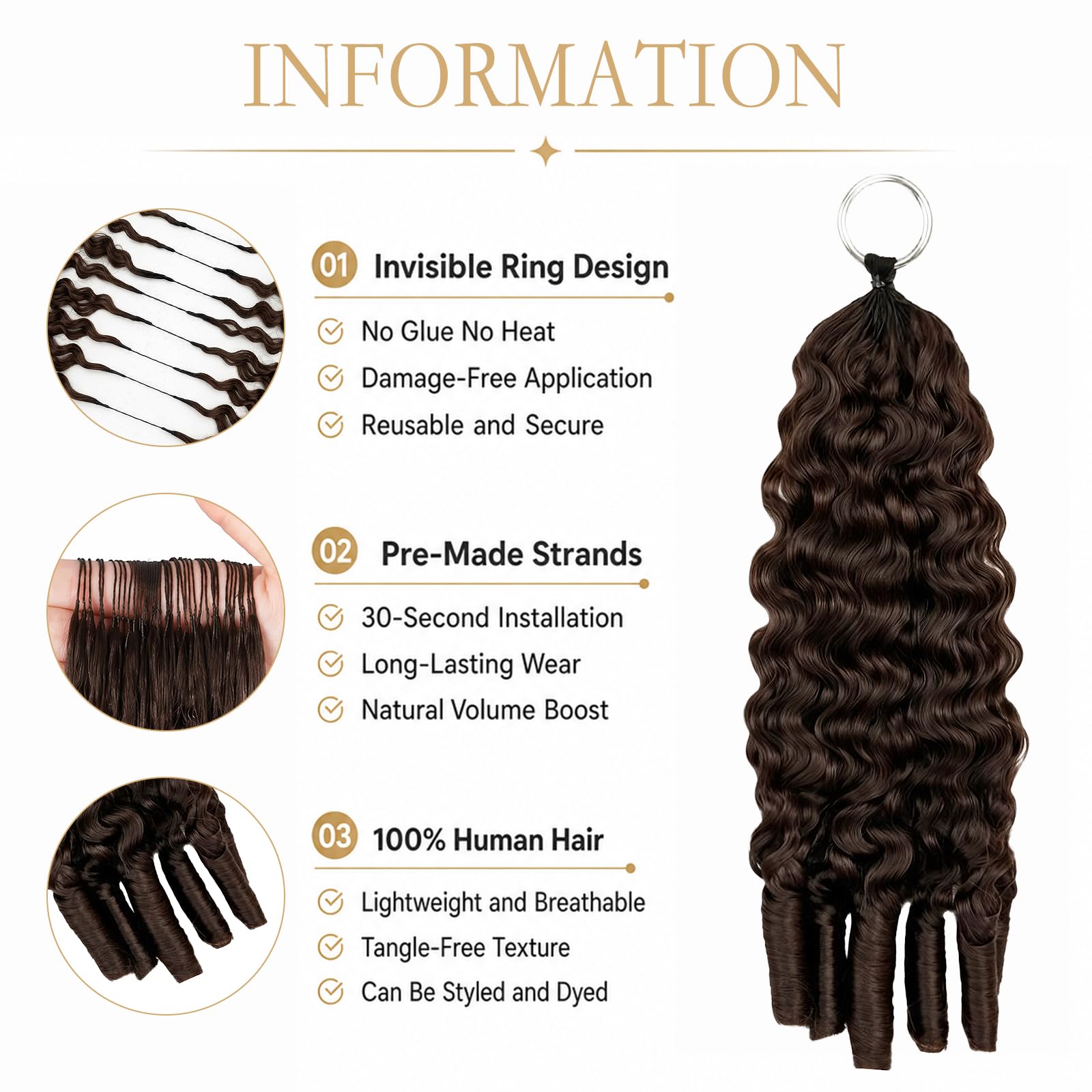 Lot de 50 mèches de cheveux humains pré-séparés au crochet à plumes, bouclés, 4# marron chocolat, 45,7 cm, pour femmes noires