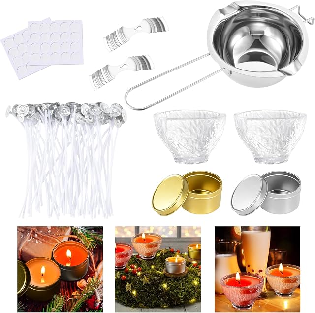 Pajaver DIY Candle Making Kit Supplies for Adults Beginners with Melting Pot, Candle Wicks,Candle Jars for Candle Making, Candle Wicks Holders,(Wax Free) Candles
