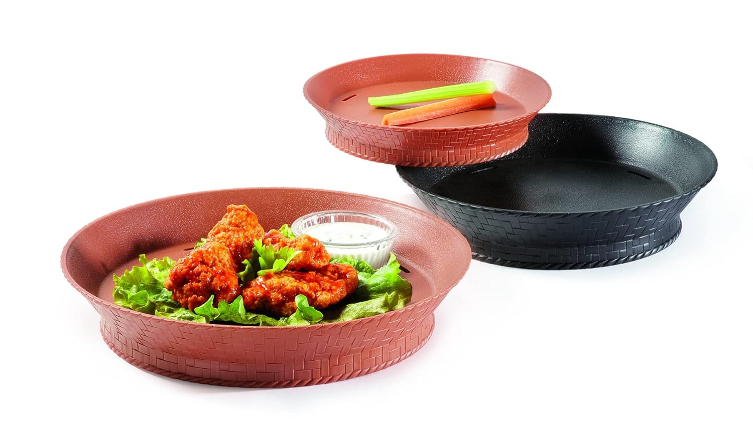 G.E.T. RB-880-BK Round Serving Basket with Base and Drainage Slots, 10.5", Black (Set of 12)
