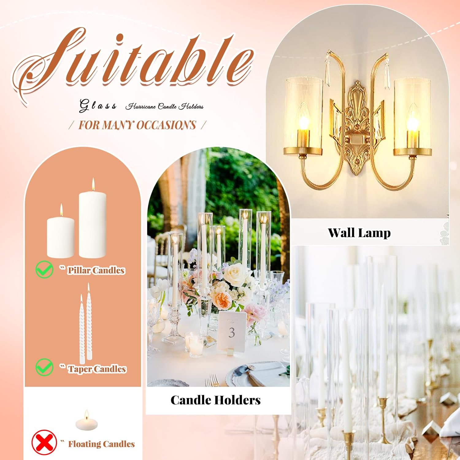 Showgeous 24 PCS Hurricane Candle Holder, D:2.5" H:14" Open Ended Glass Candle Cylinder Sleeve, Clear Glass Cylinder Candle Holder, Open Flame Candle Chimney Tube Cover, Bottomless Cylindrical Glass - Image 7