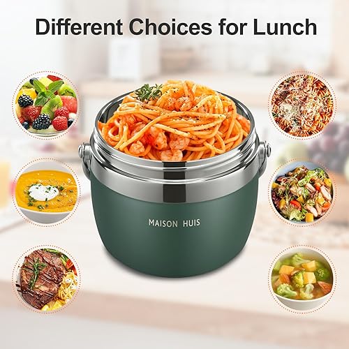 Miniatura 4 de MAISON HUIS Contenedor de alimentos aislado de acero inoxidable de 50 onzas, lonchera Bento para sopa térmica para alimentos calientes, diseño de
