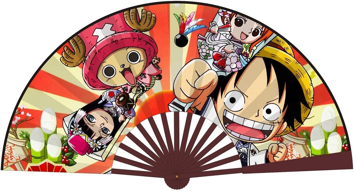 I3C Anime Painted Silk Cloth Hand Held Double-Sided Folding Fans, Japanese Style Gift for Fans Boys Girls Teens Adults