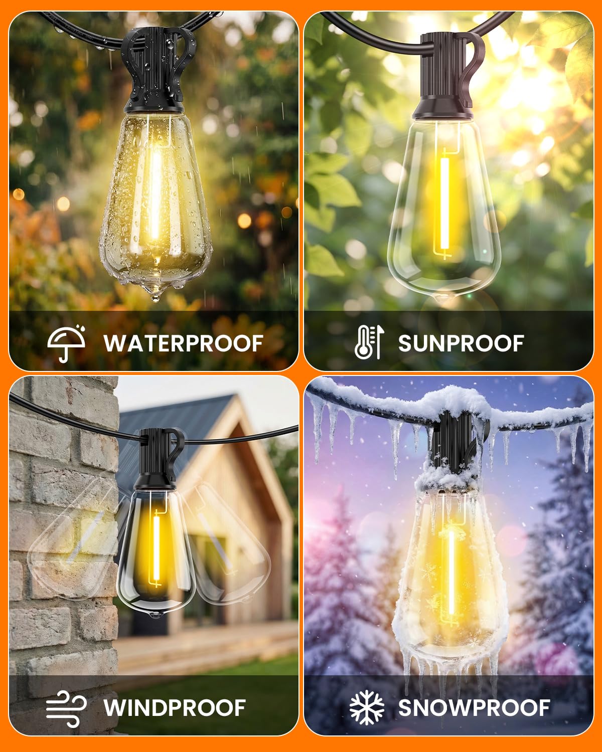 VOLIVO ST38 Solar-Lichterkette, wasserdicht, Terrassen-Lichter, solarbetrieben mit Fernbedienung und USB-Anschluss, 16 + 1 LED, bruchsichere Glühbirnen, 8 Lichtmodi, dimmbare Solarleuchte für Camping