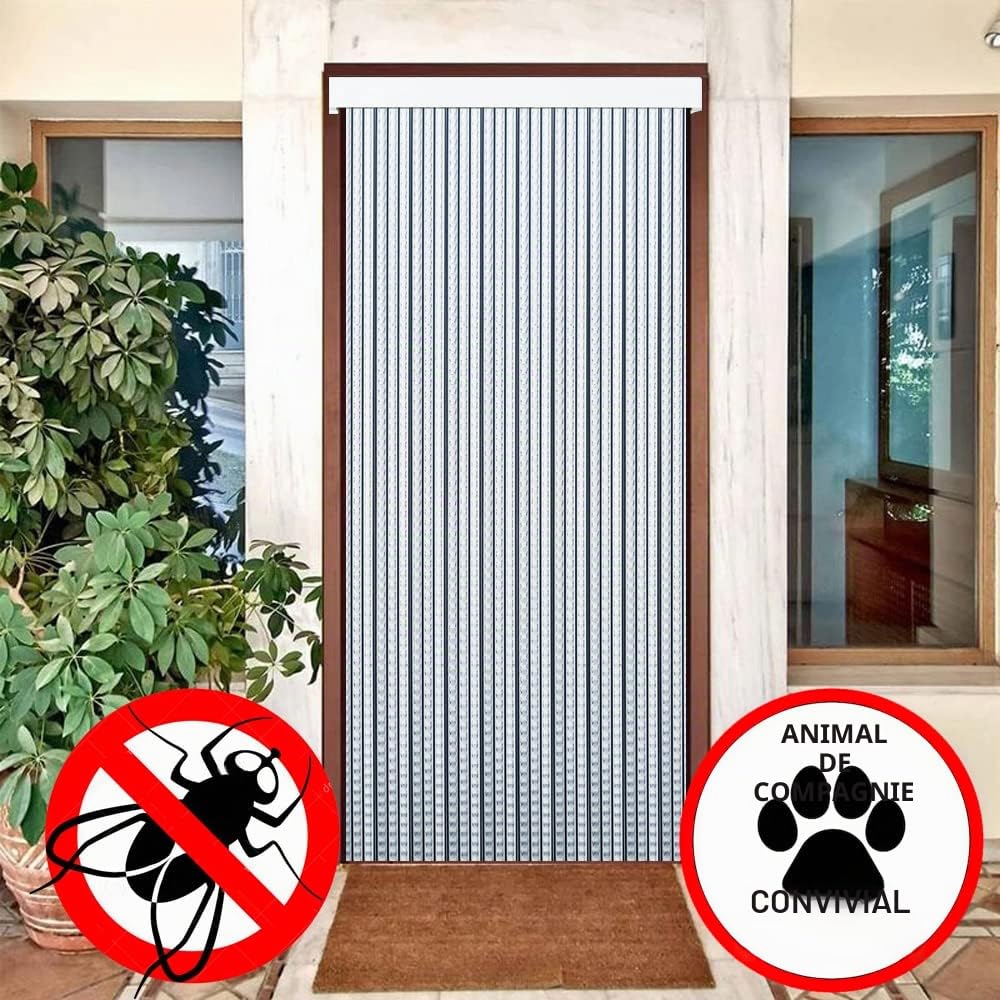 Pertoni Tende Rideaux d'extérieur en plastique PVC et barre en aluminium Noir/transparent Largeur 120 cm x 210 cm Longueur