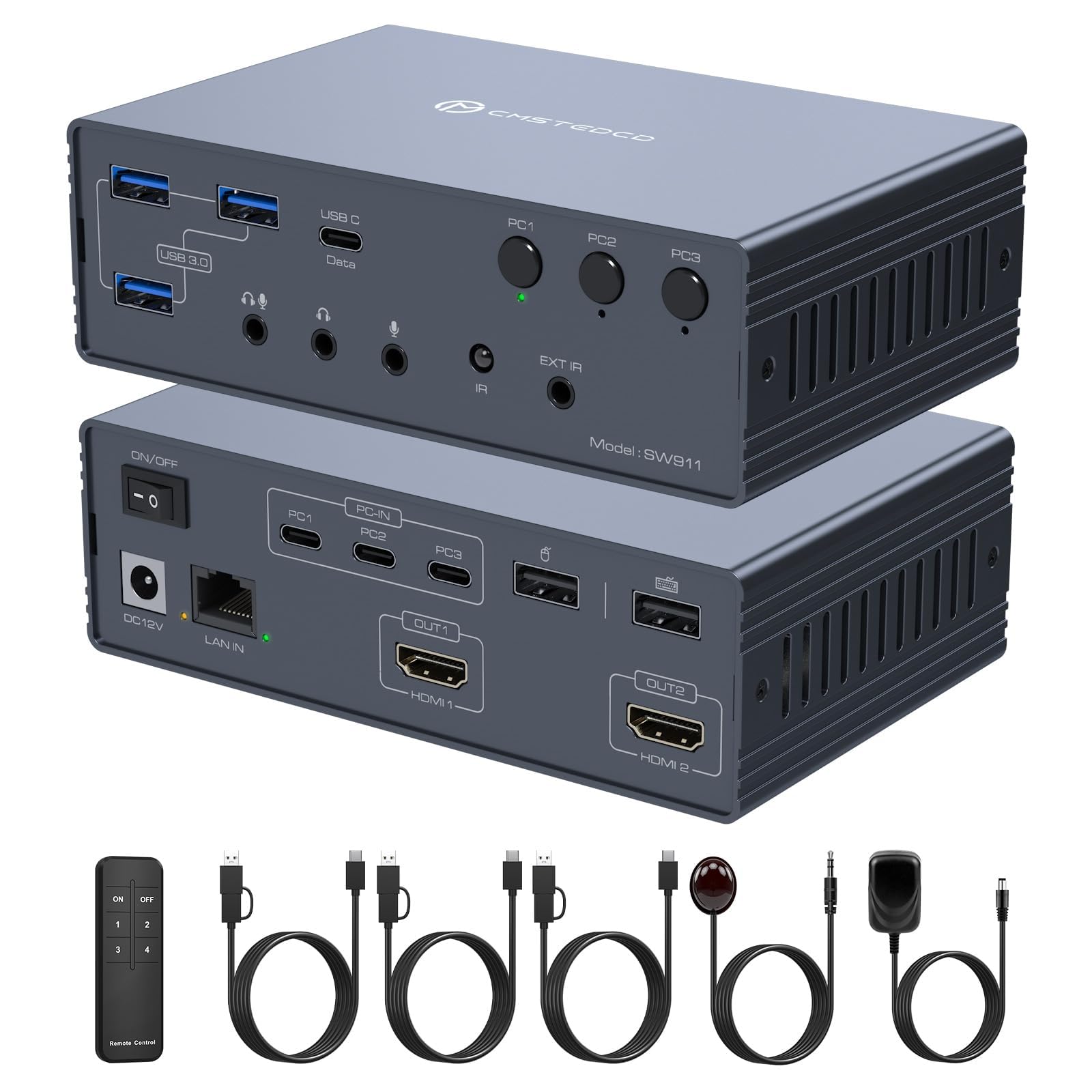KVM Switch 2 Monitors 3 Computers Docking Station 16-in-1 4K120Hz for M1/M2/M3/M4 with Ethernet EDID, USB 3.0/USB C Thunderbolt 3/4/5 in, 2 HDMI Out Extended/Mirrored Mode for Windows Mac-image-32