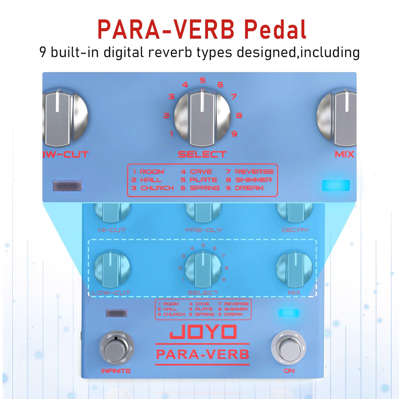 JOYO Reverb Pedal Digital Stereo Guitar Pedal with 9 Reverb Effects Infinite & Trail Functions for Electric Guitar - Image 2