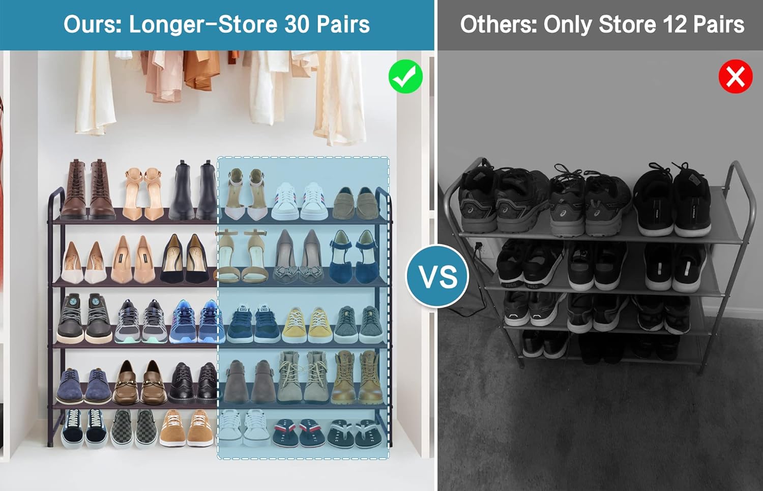 KIMBORA 4 Tier Long Shoe Rack for Closet, Wide Shoe Storage Organizer Stackable Shoe Shelf for Floor, Bedroom 30-Pairs (Bronze) : Home & Kitchen