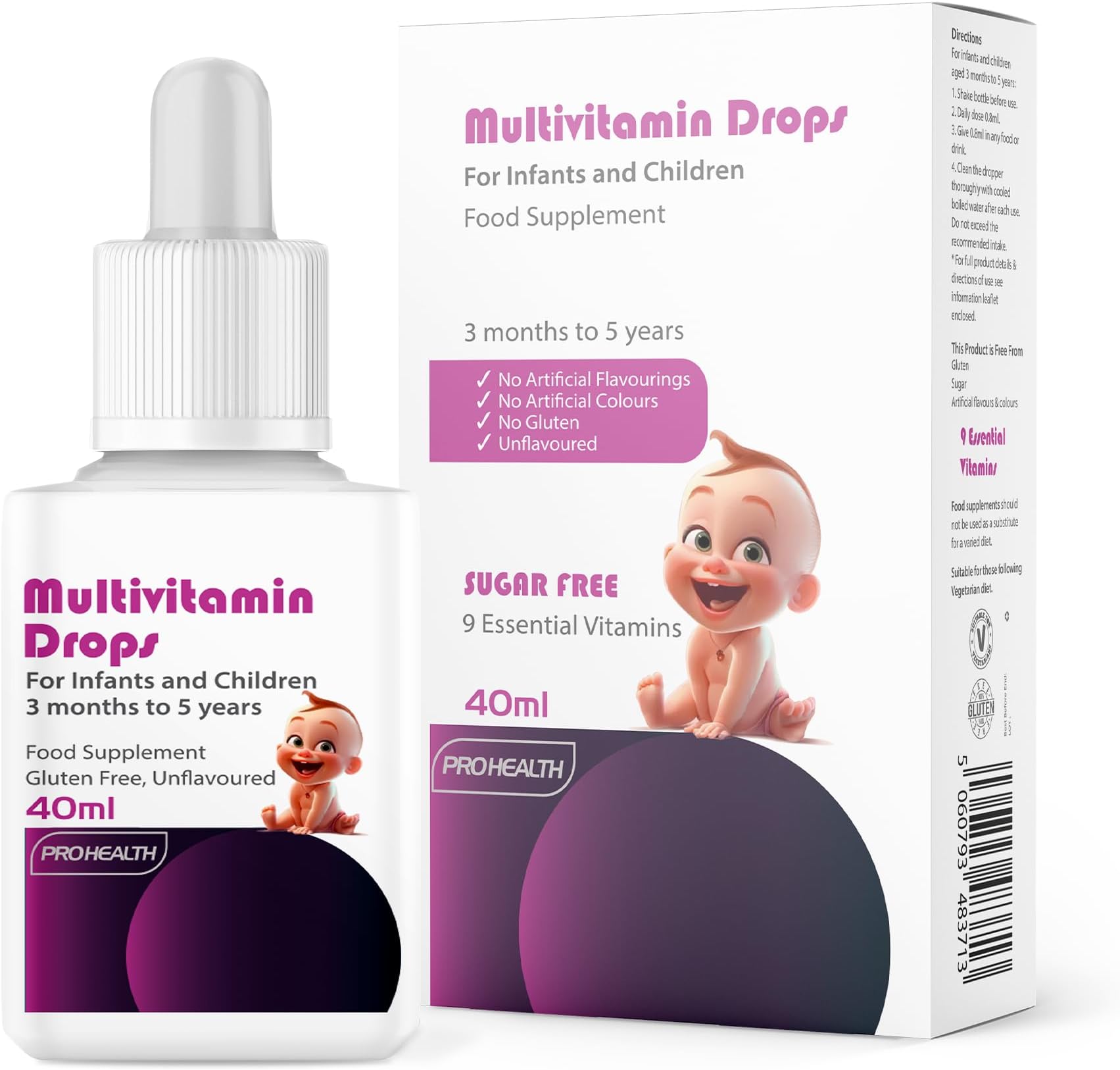 ProHealth Multivitamin Drops for Infants and Children 3 Months to 5 Years - Sugar-Free, Gluten-Free, 40ml (50 Days Supply)
