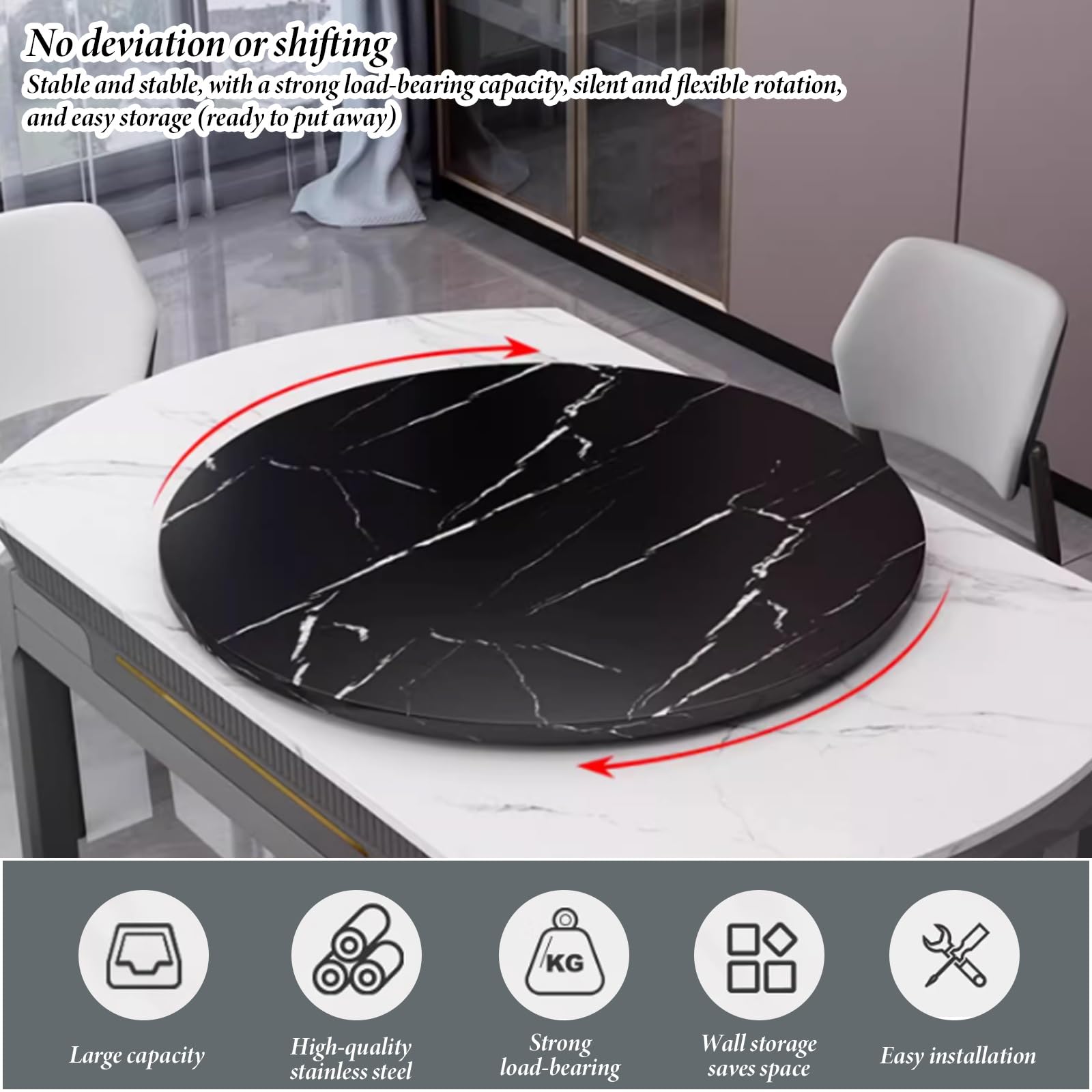 Taca obrotowa o fakturze marmuru - 50 cm stół obrotowy drewniany imitacja marmuru Lazy Susan do domu i hotelu duża okrągła taca do serwowania, elegancki wystrój kuchni