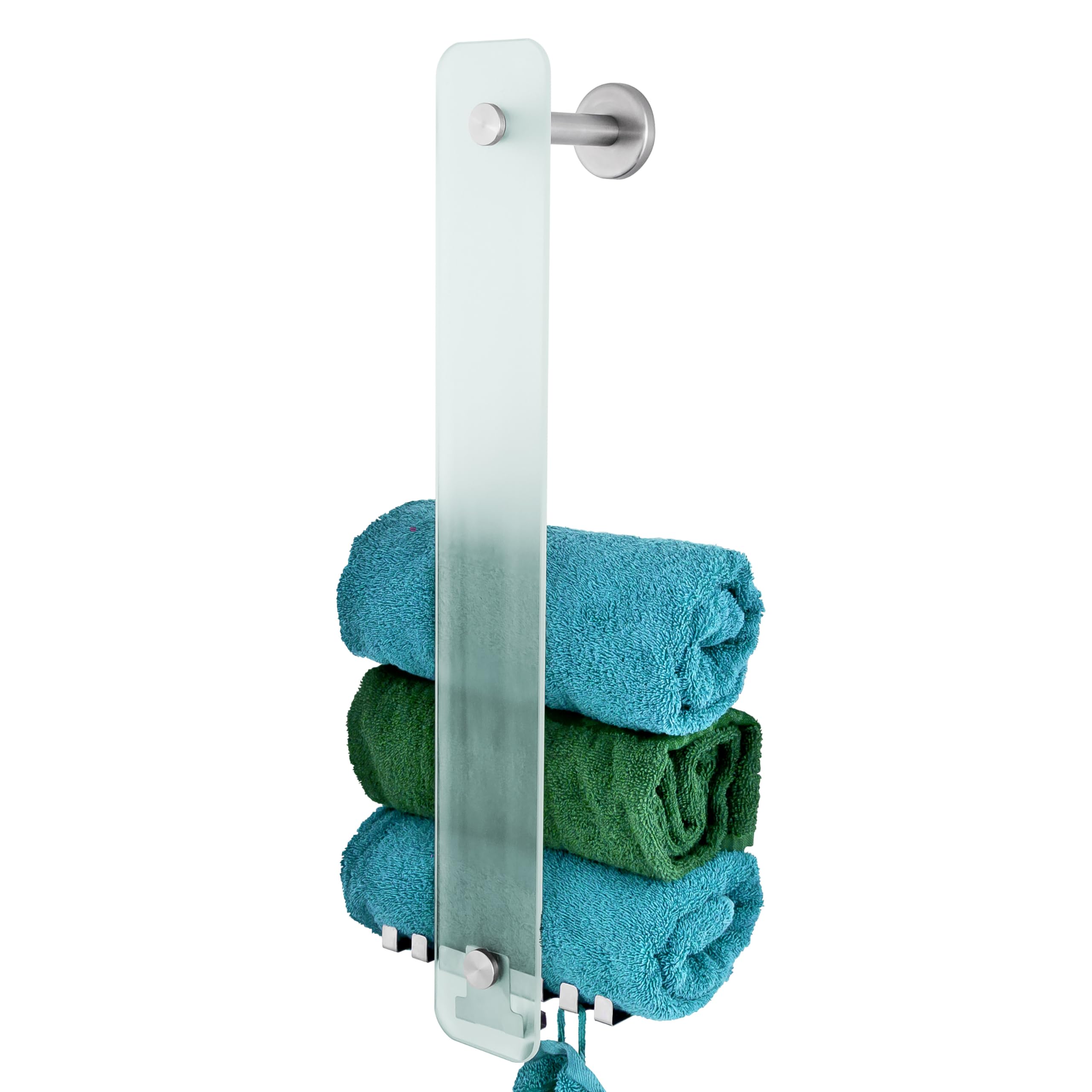 bremermann Bad-Serie Piazza - Glashandtuchhalter 2in1, zur Wandmontage oder Anbringung an der Glasduschwand, 6 zusätzliche Haken, passend für Handtücher und Gästetücher, aus Glas und Edelstahl, matt