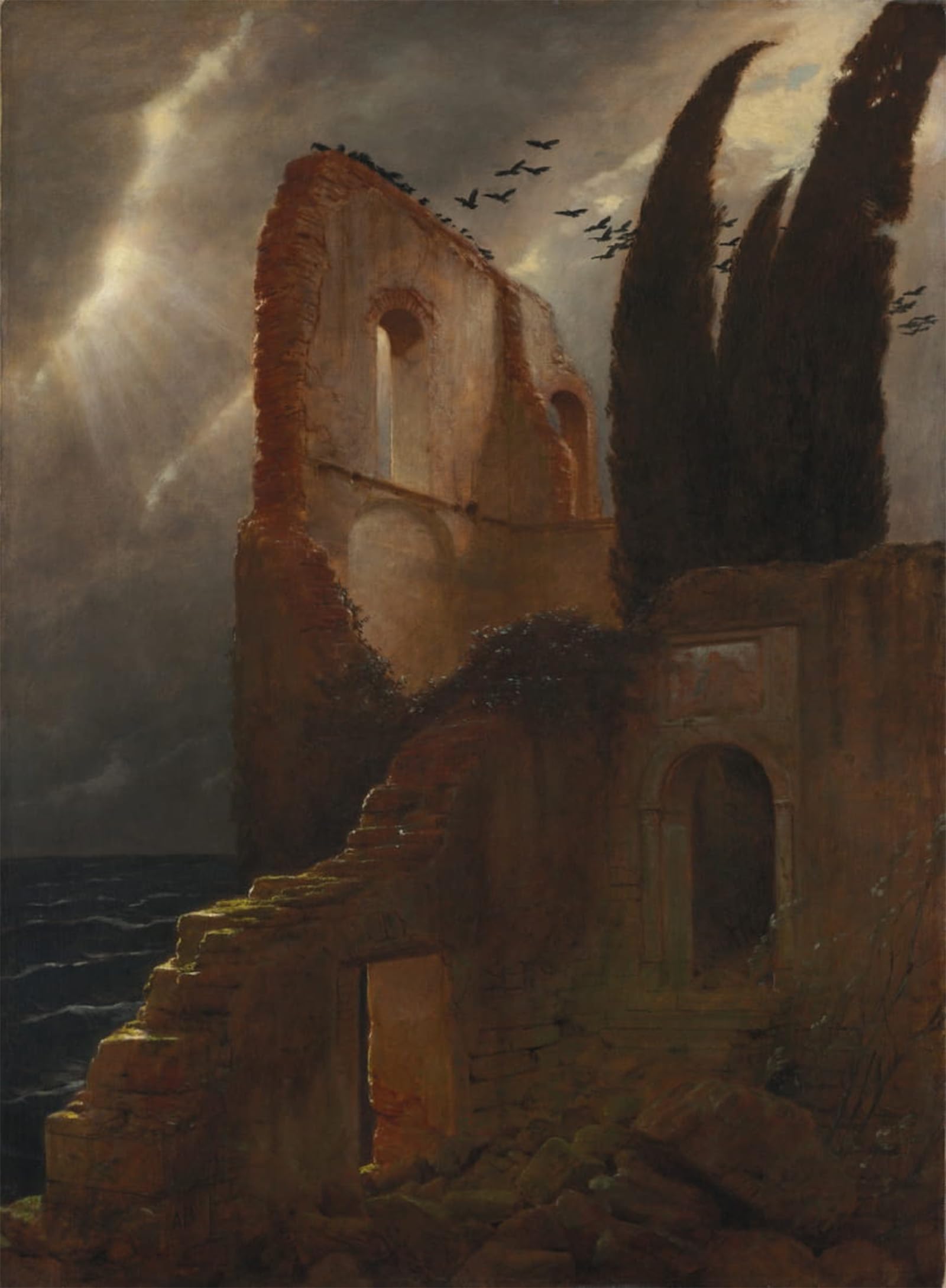 ARTXLXXBN Famous Painting Canvas Artwork Graffiti Print Ruin by Arnold Böcklin Portrait Canvas Image for Home Decor 60x90cm