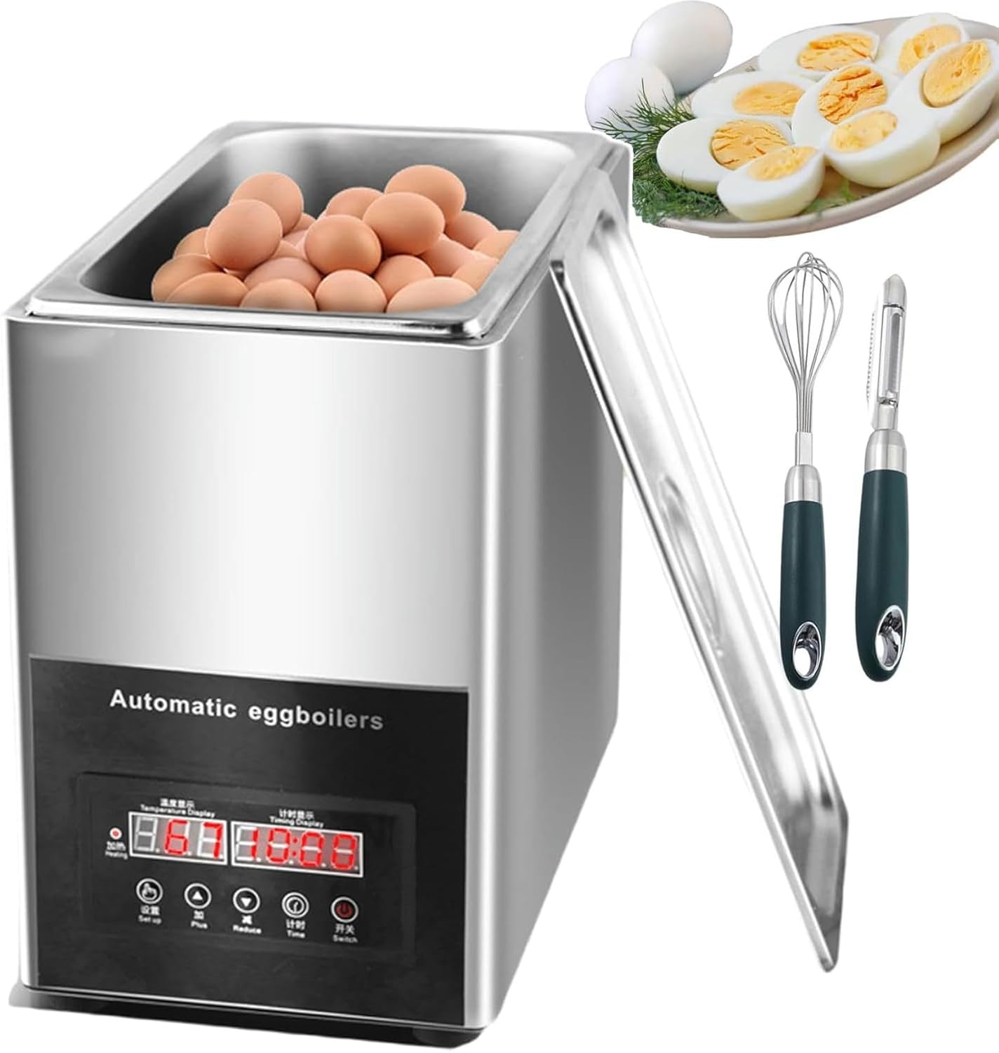 Commercial Electric Egg Cooker with 9L Inner Cylinder,Egg Boiler Steamer 30~90°C Automatic Omelette Device,Hot Spring Egg Machine-