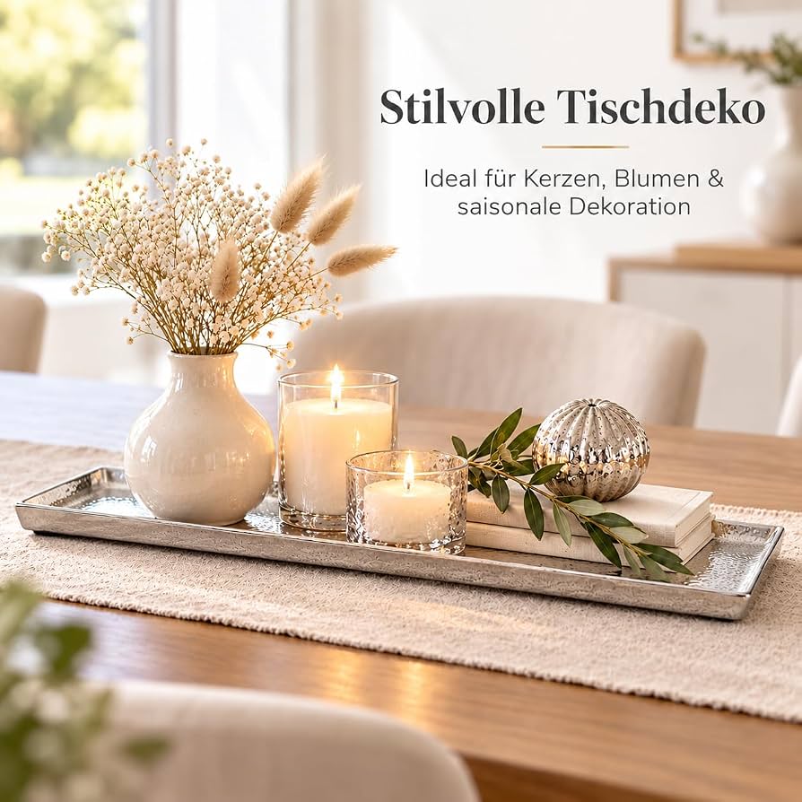 Brandsseller Deko-Tablett 44,5x12,5 cm Deko-Teller Dekoschale Aluminium RAW Optik Silbern Rechteckig
