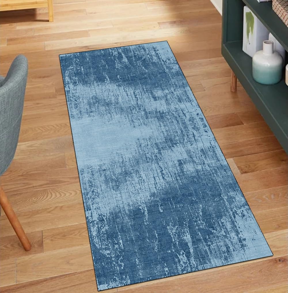 Alfombra antideslizante lavable 90x120 cm para pasillos modernos color azul 1