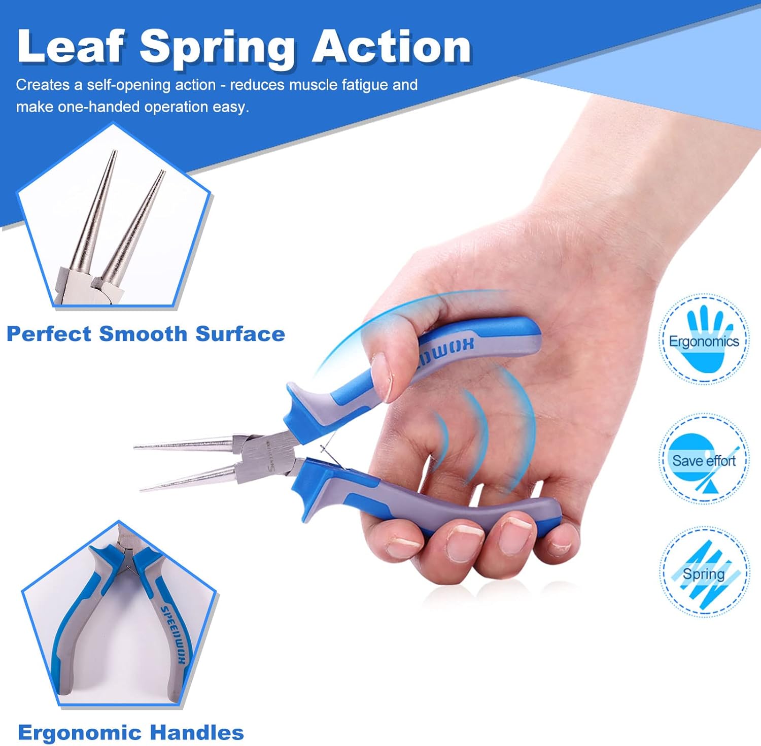 SPEEDWOX 5 Inch Round Nose Pliers - Mini Ultra Tapered Jaw Precision Nippers with Spring - Ideal for Small Jewelry Making & Crafting - Image 3