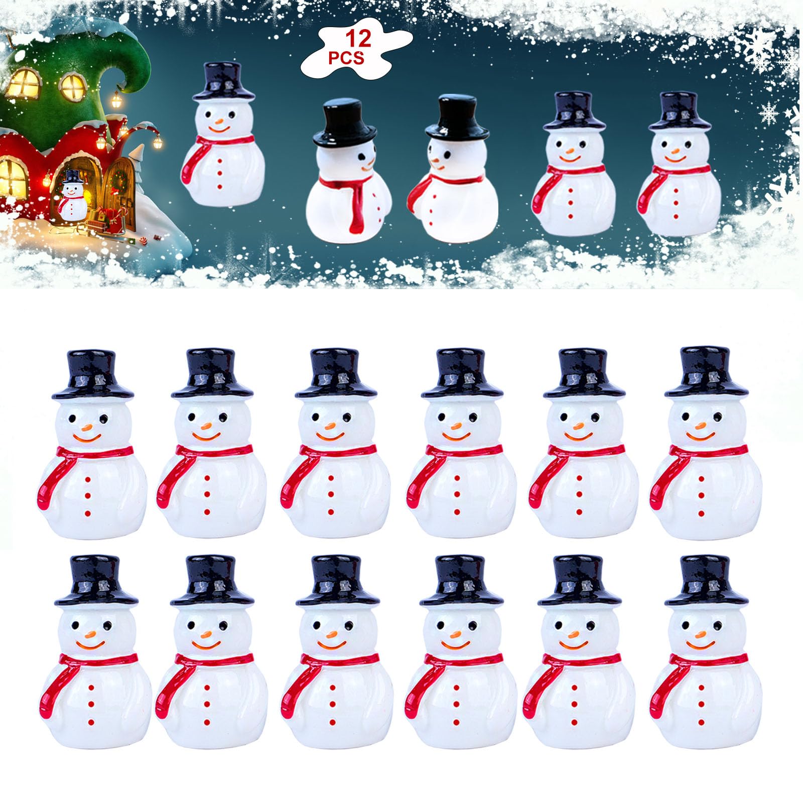 SOVOEYMini Snowman Figurines - Small Snowman Miniature Snowmen Figurines with Hat for Christmas Decor Micro Landscape Fairy Garden Dollhouse DIY Crafts Decoration 55