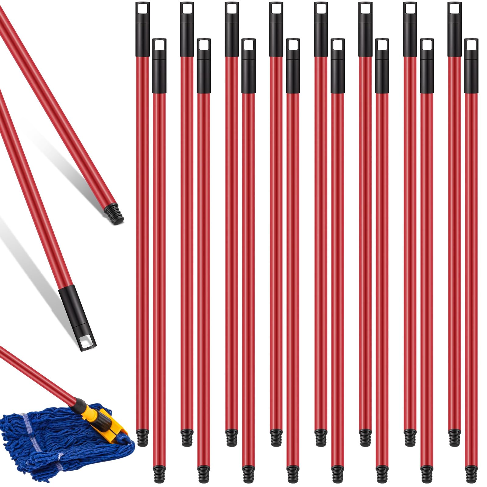 Gisafai 46.5 Inch Broom Handle with Threaded Tip,Red,20 Pcs