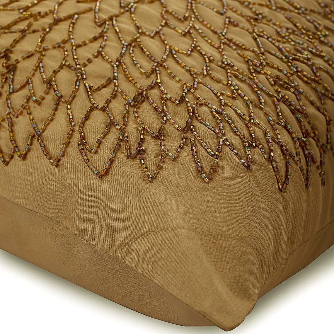 The HomeCentric Pillow Cover, Gold Accent Pillows, Beaded Medallion Flower Pillows Cover, 18x18 inch (45x45 cm) Decorative Pillow Covers, Square Silk Pillowcase, Floral Throw - Gold Blossomings