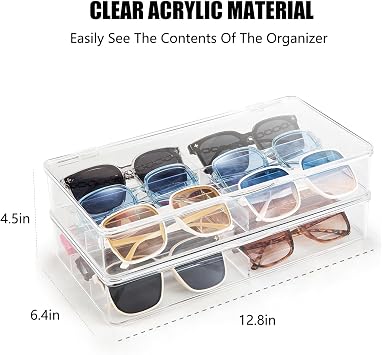 BOPai Acrylic Sunglasses Organizer with Lid, Stackable Glasses Storage Organizer - 2 Pack