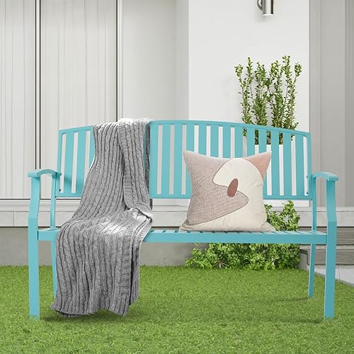 Miniatura 7 de Marcytop Banco de jardín, bancos de aluminio para patio al aire libre con diseño ergonómico, sofá biplaza de patio para todo tipo de clima, para