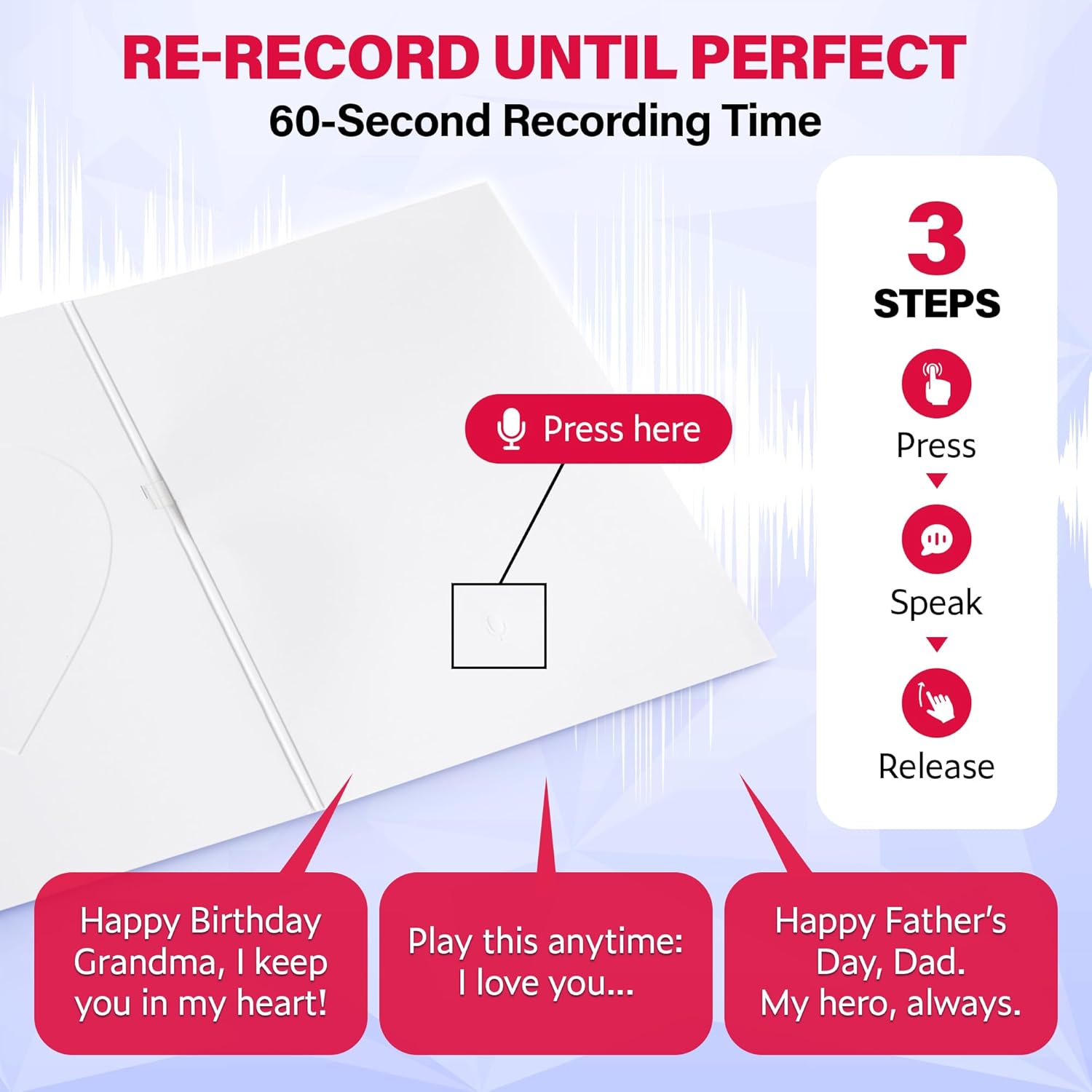 Top Life Recordable Greeting Card - Unmatched 60-Second Custom Voice Message - Embossed Heart Cover and Sticker Sheets - DIY Talking Card with Red Envelope for Birthday, Wedding, Anniversary - Image 4
